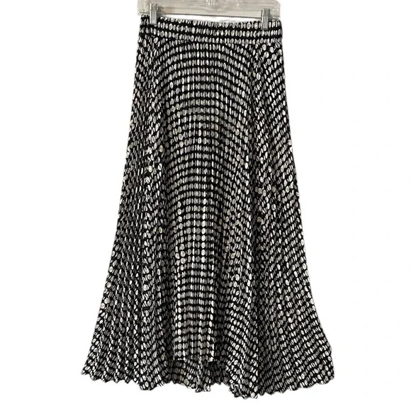Ba&sh Black White Abstract Dot Pleated Midi Skirt Size Small Chic Flowing - Picture 1 of 9